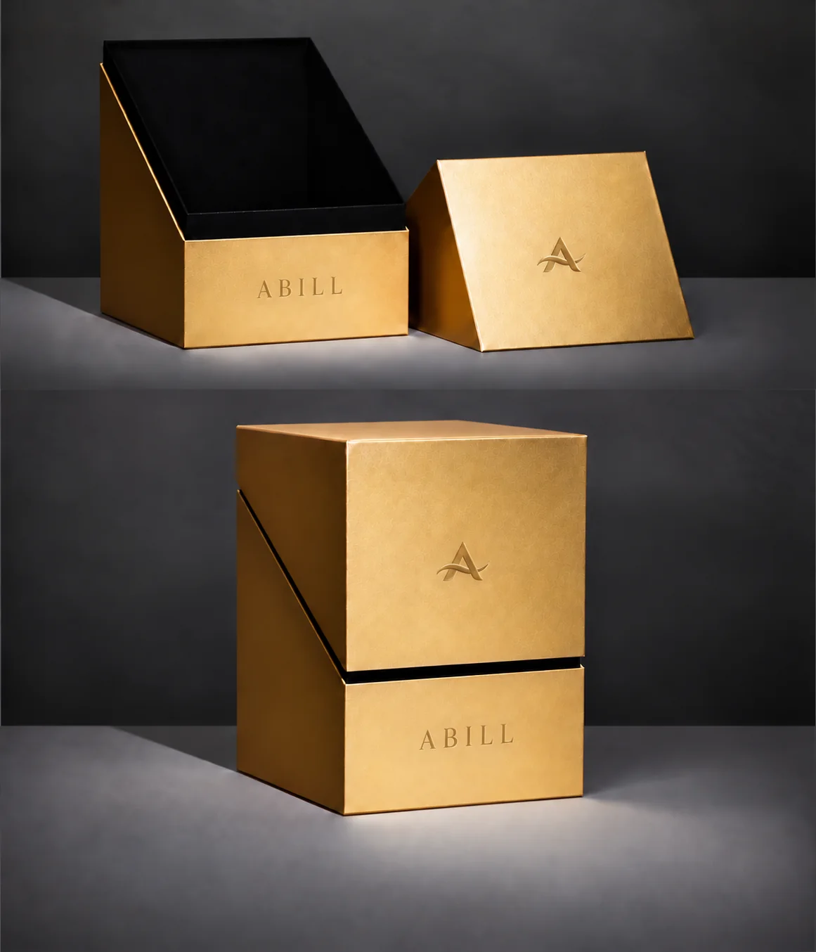 Gold ABILL presentation boxes