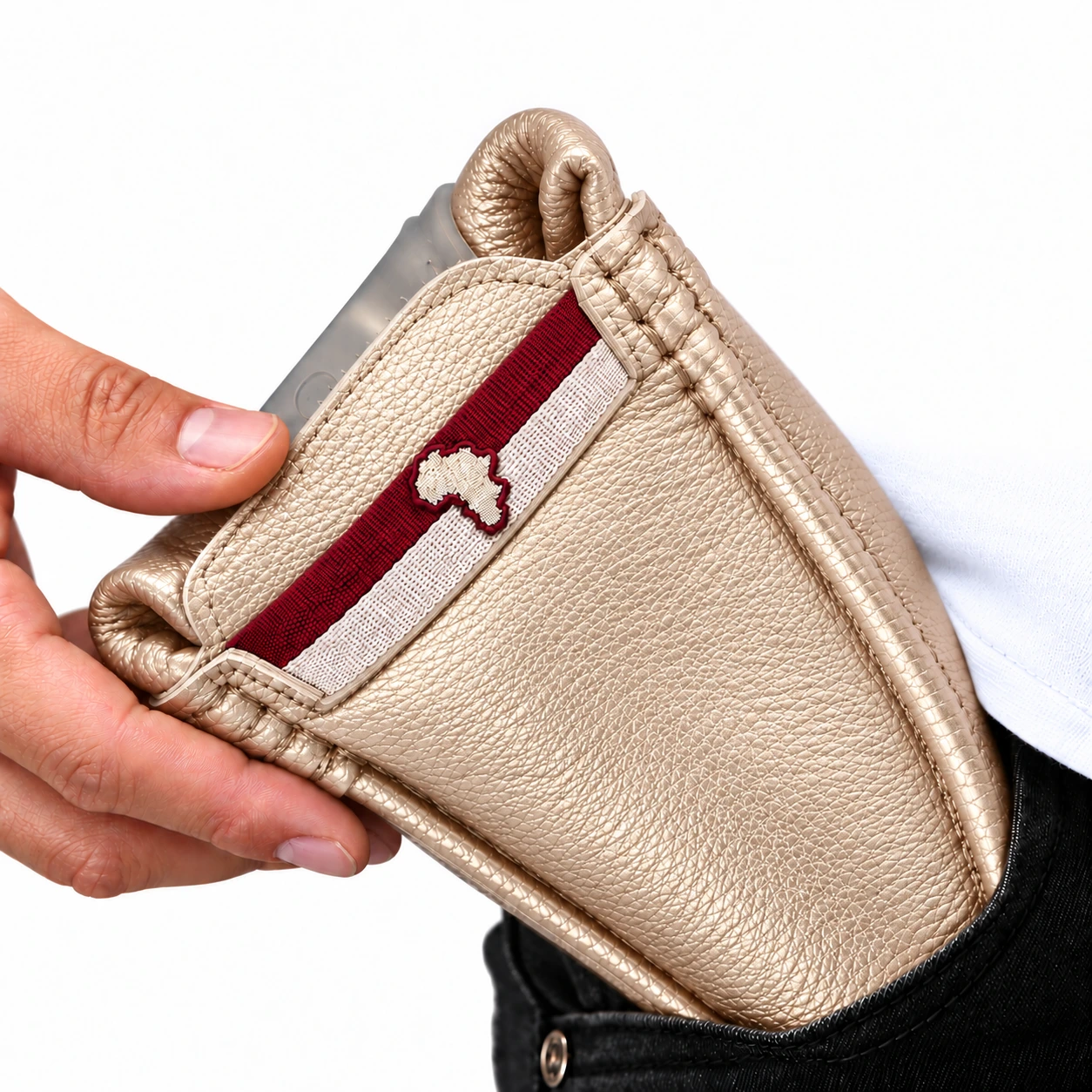 Gold ABILL fold shoe with signature heritage emblem